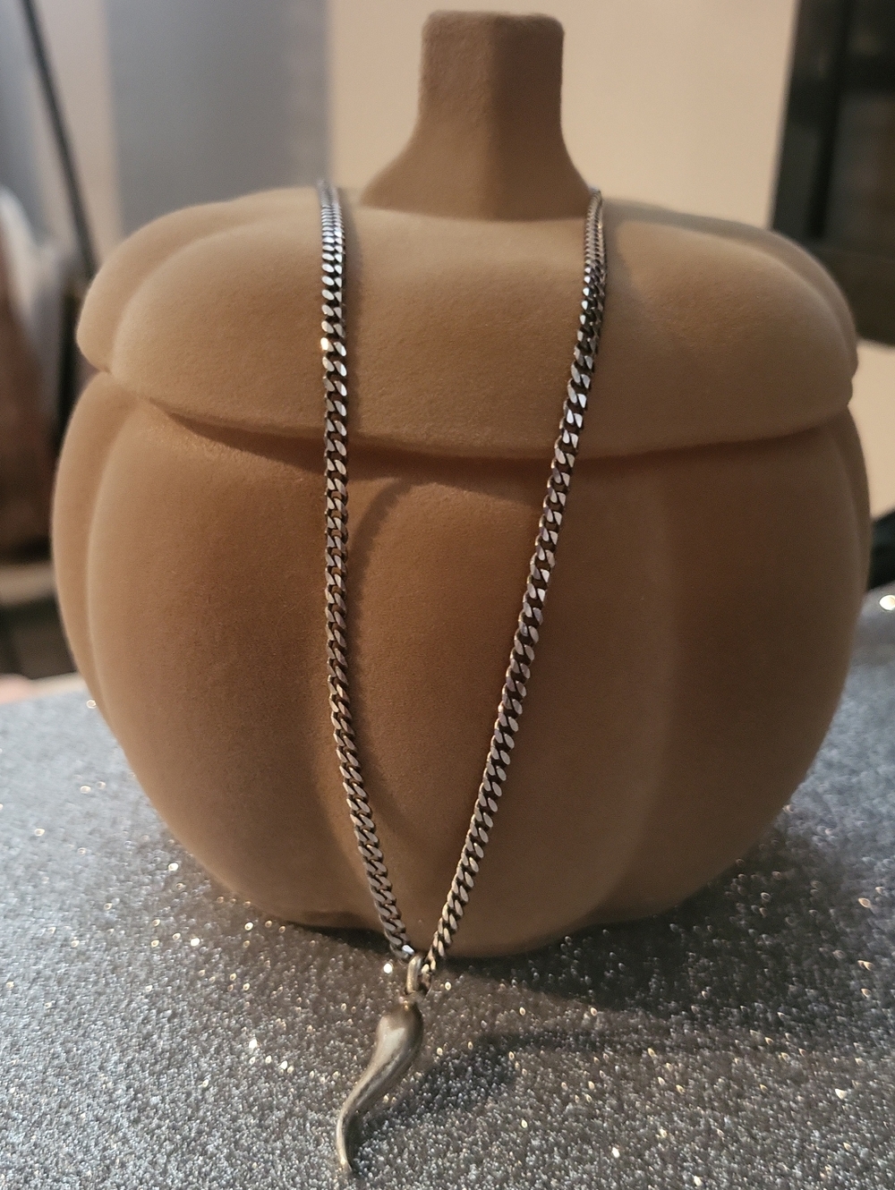 🩶925 Made In Italy - Sterling Silver Italian Horn Pendant Necklace - Picture 1 of 5